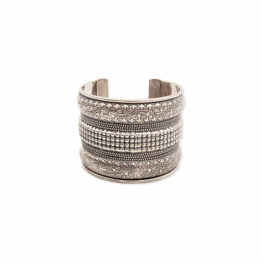 NEW ZAD women's wide embossed floral cuff bracelet in silver